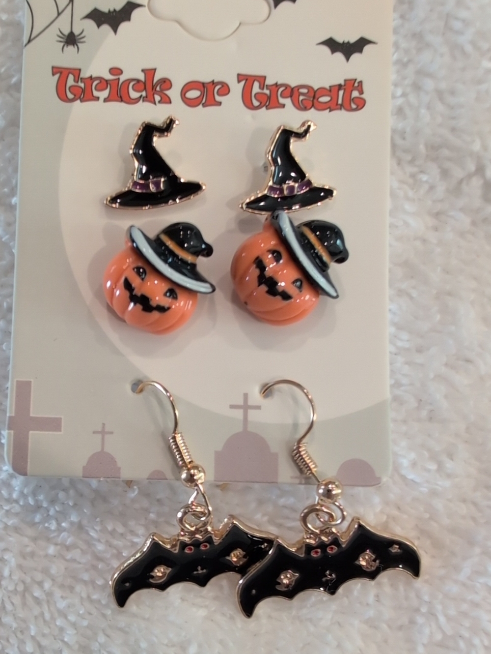 Halloween Earring Set - Orange Pumpkin & Black Bat